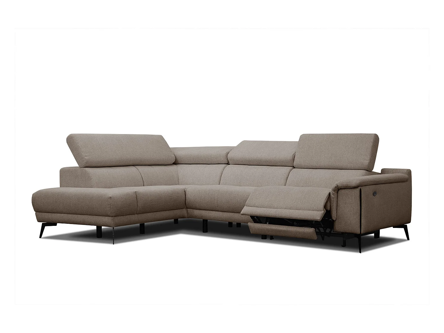 Canapé d'angle gauche 4 places avec un relax électrique tissu marron clair - Matera