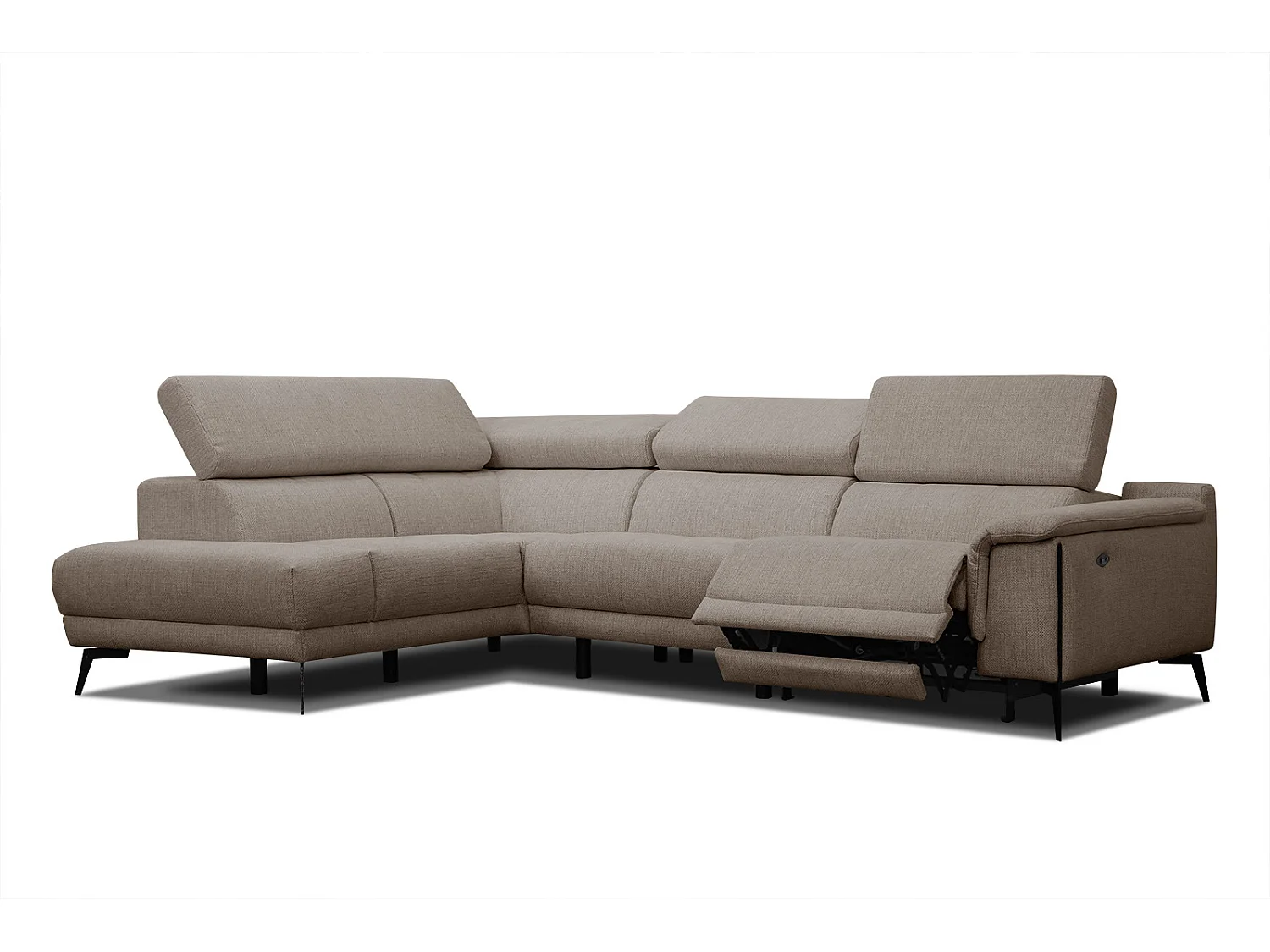 Canapé d'angle gauche 4 places avec un relax électrique tissu marron clair - Matera
