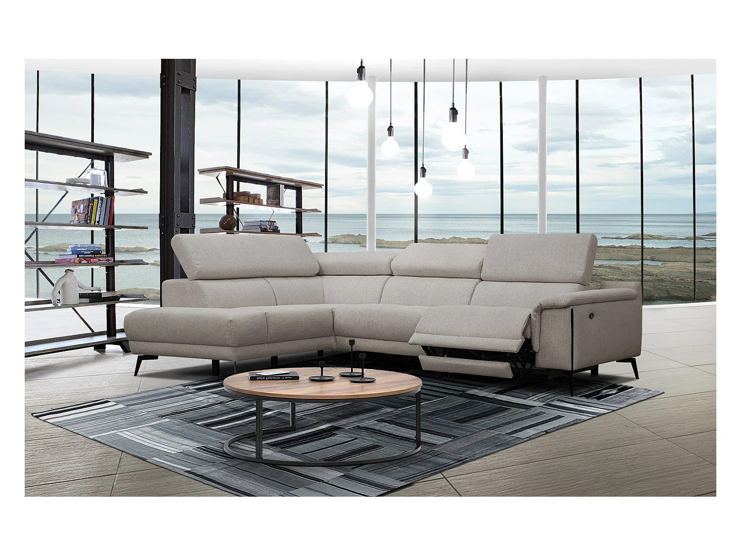 Canapé d'angle gauche 4 places avec un relax électrique gris chaud - Matera