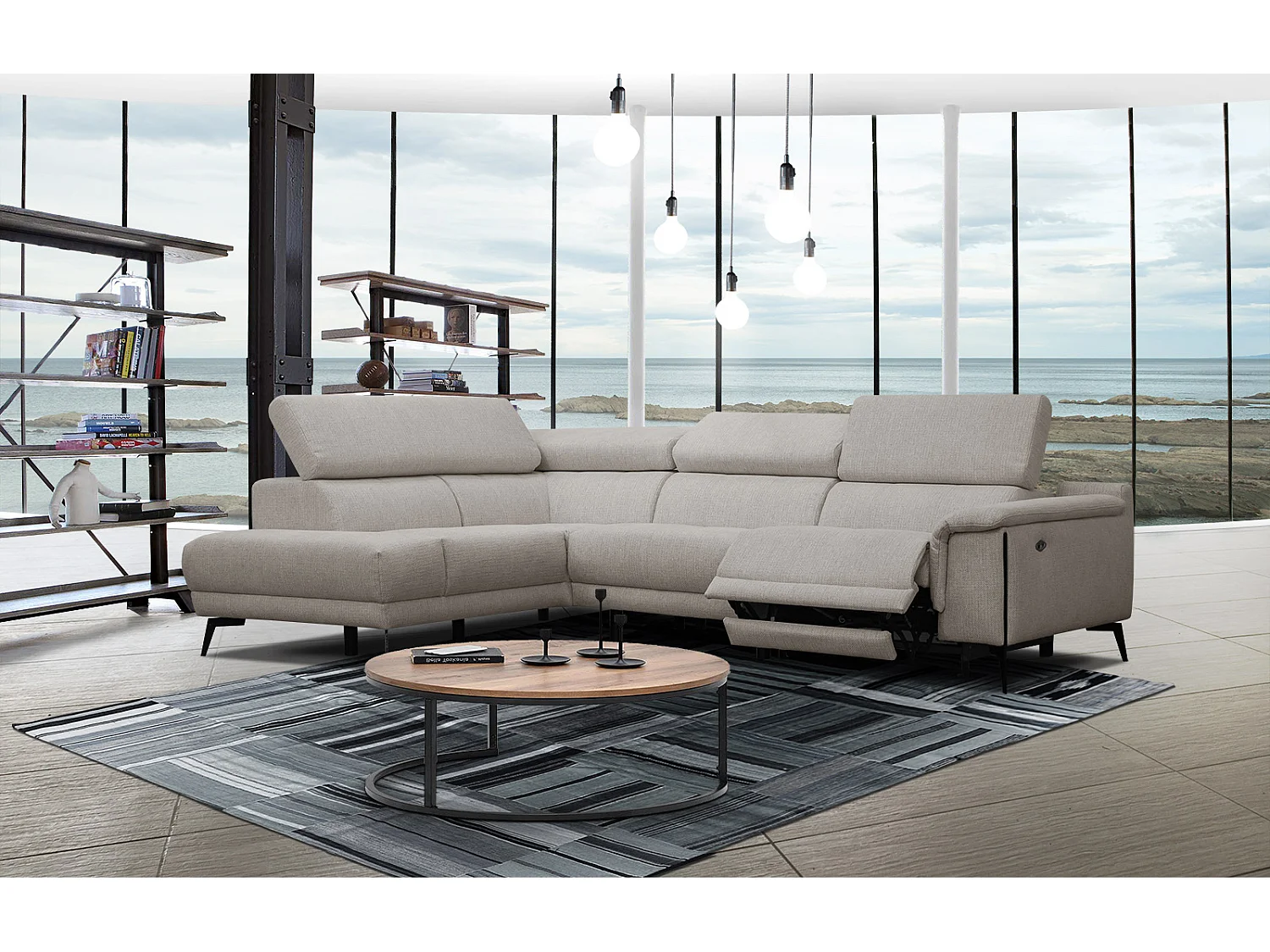 Canapé d'angle gauche 4 places avec un relax électrique gris chaud - Matera