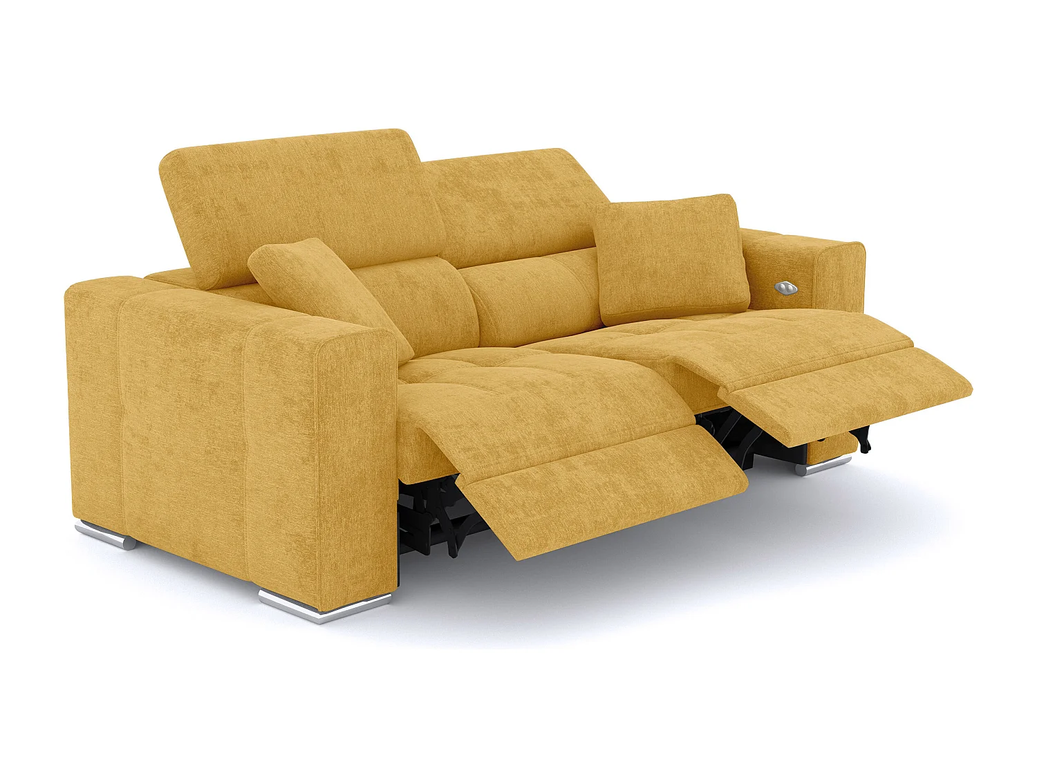 QUARTZ Sofa 3-Sitzer mit 2 Relaxfunktionen und verstellbare Kopfstützen, senfgelb