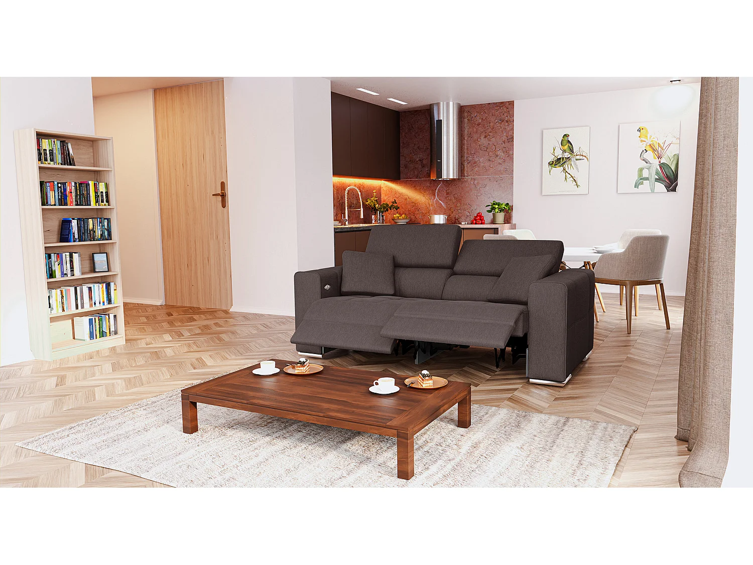 QUARTZ Sofa 3-Sitzer mit 2 Relaxfunktionen und verstellbare Kopfstützen, dunkelbraun