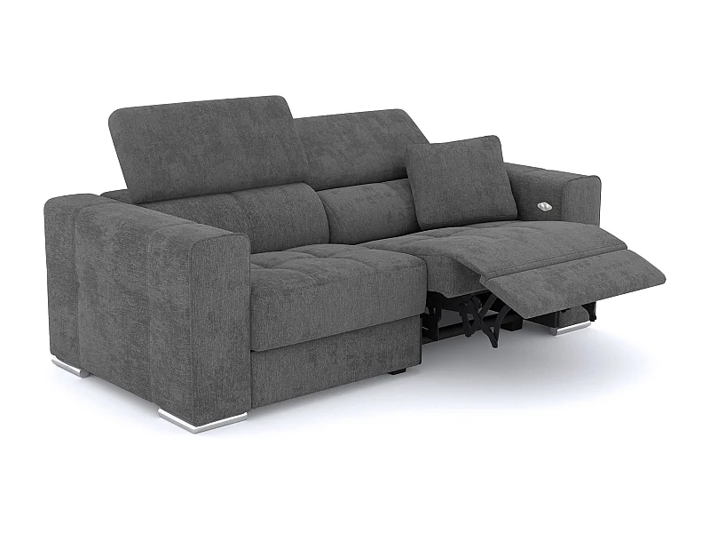 QUARTZ Sofa 3-Sitzer mit 1 Relaxfunktion und verstellbare Kopfstützen, dunkelgrau