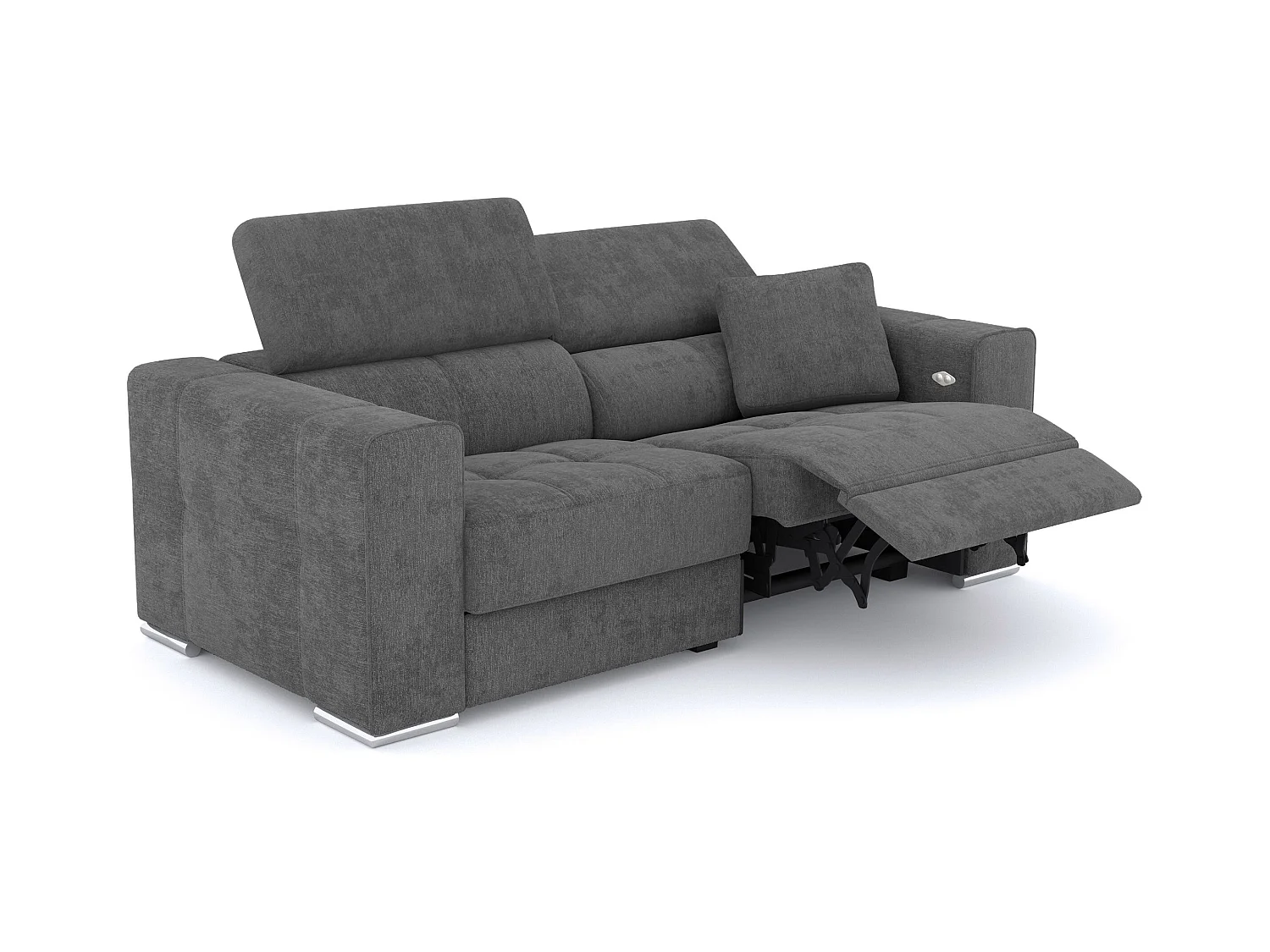 Canapé 3 places avec 1 relax électrique tissu gris foncé - QUARTZ