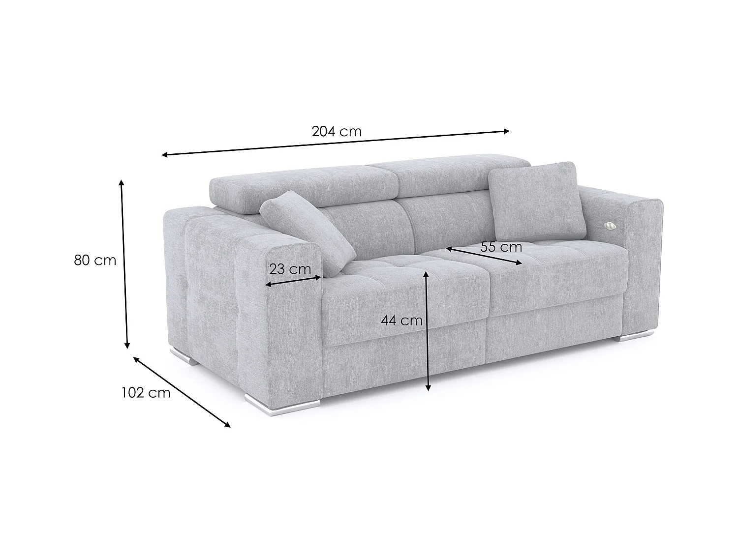 Canapé 3 places avec 1 relax électrique tissu gris foncé - QUARTZ