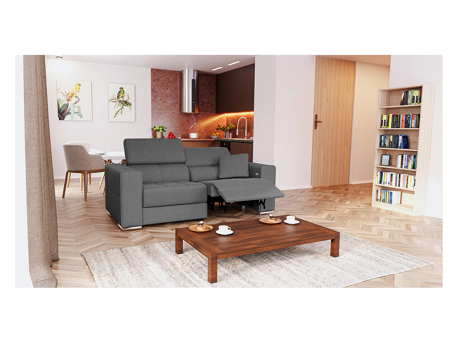 Canapé 3 places avec 1 relax électrique tissu gris foncé - QUARTZ
