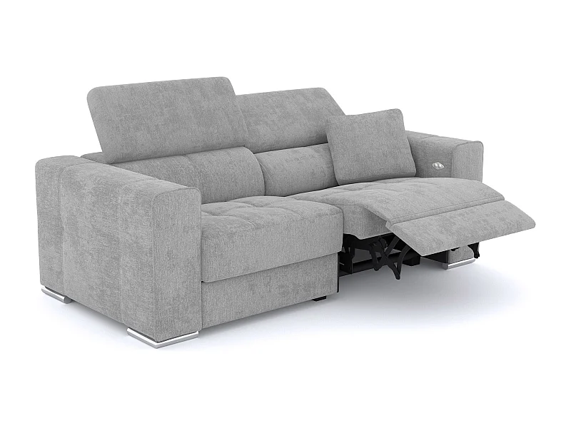 QUARTZ Sofa 3-Sitzer mit 1 Relaxfunktion und verstellbare Kopfstützen, hellgrau