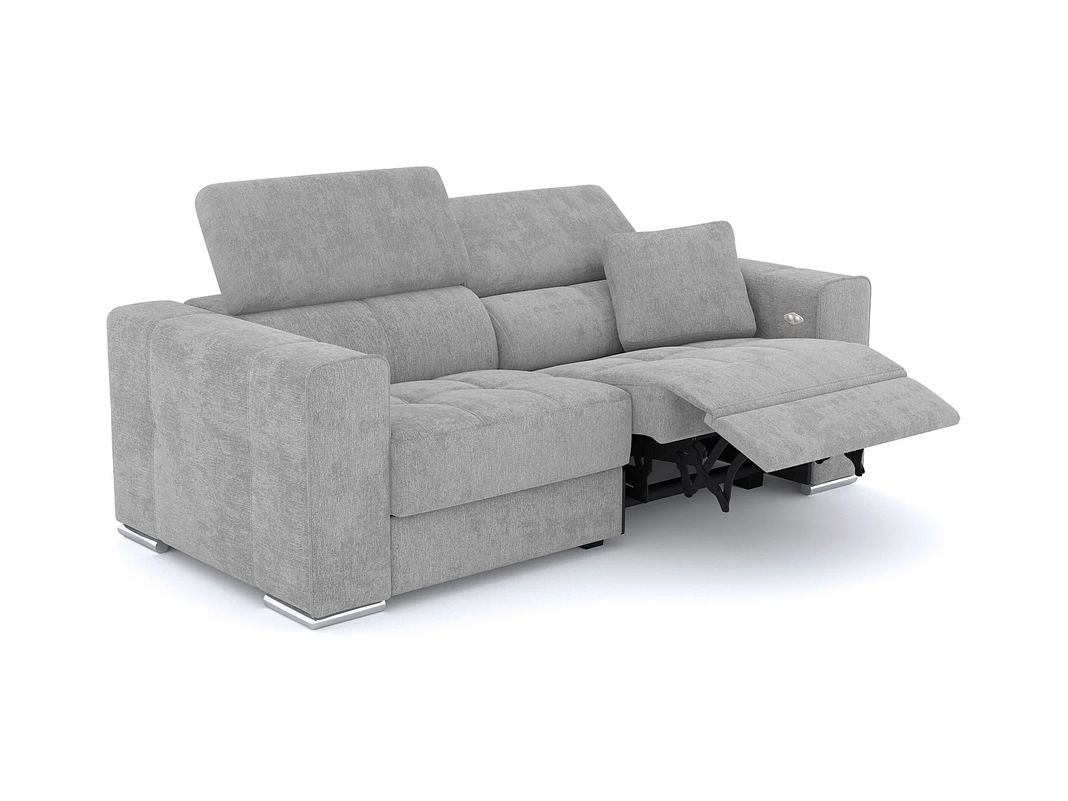 QUARTZ Sofa 3-Sitzer mit 1 Relaxfunktion und verstellbare Kopfstützen, hellgrau