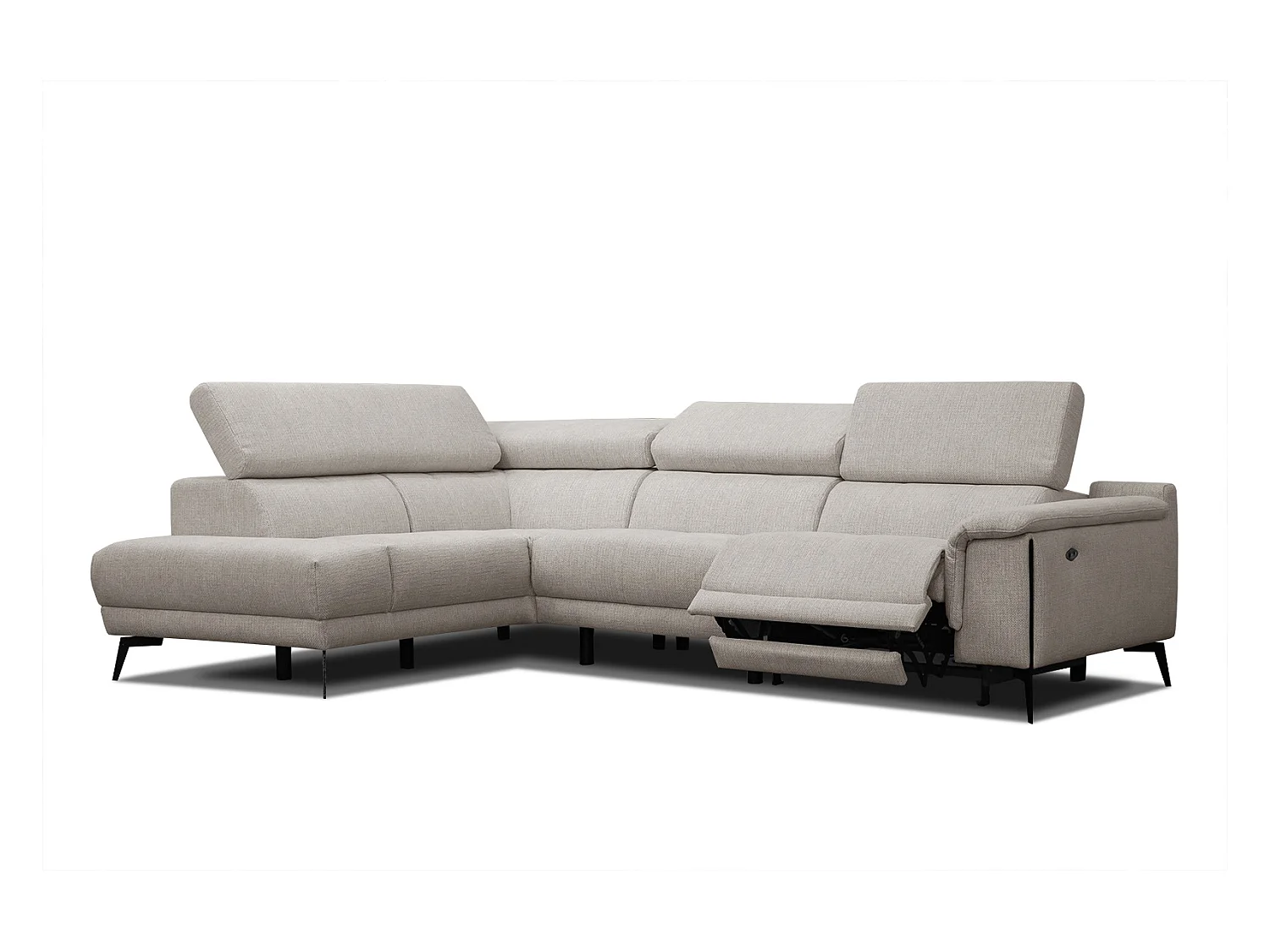 Canapé d'angle gauche 4 places avec un relax électrique tissu beige - Matera