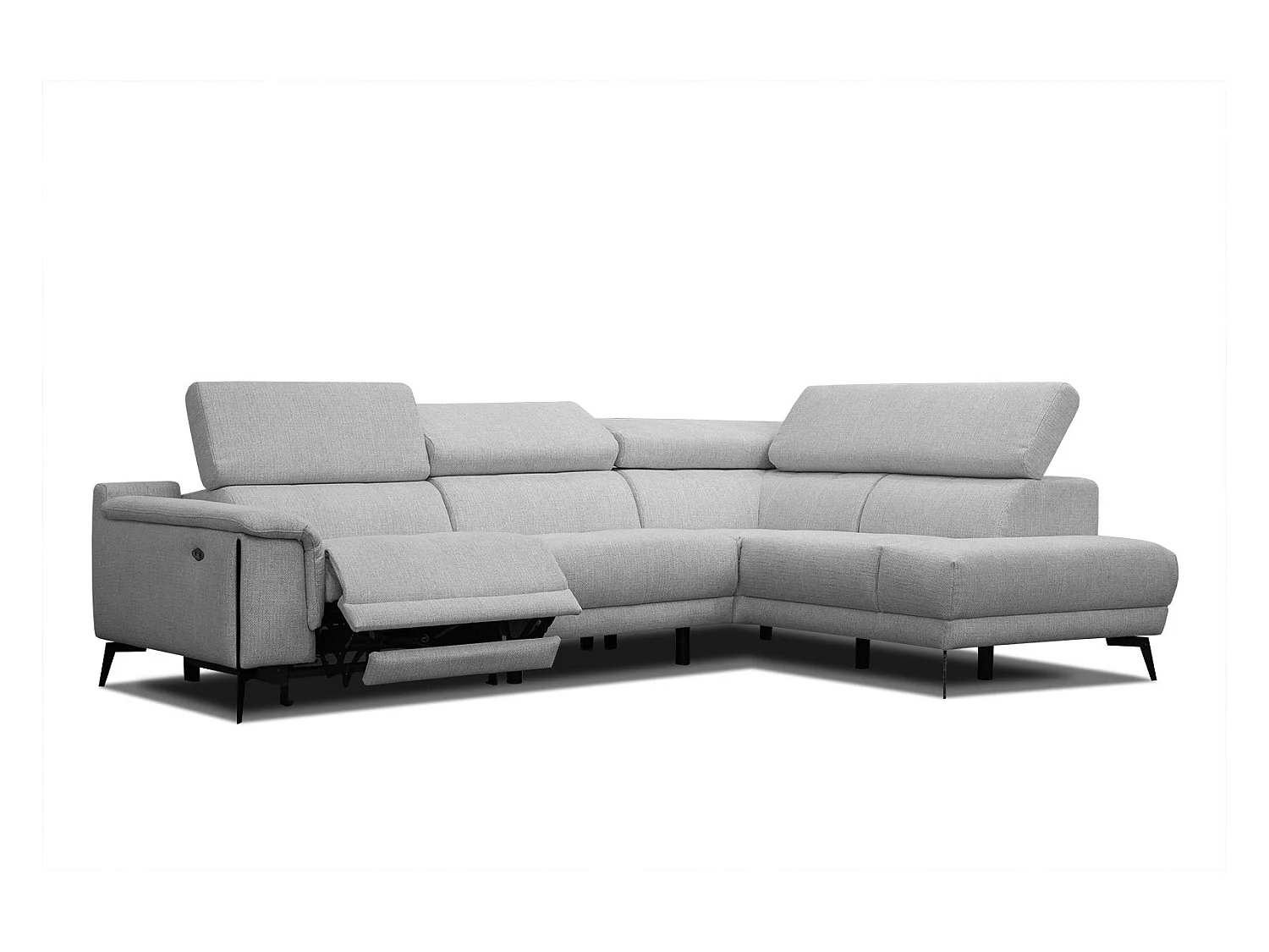 Canapé d'angle droit 4 places avec un relax électrique tissu gris - Matera