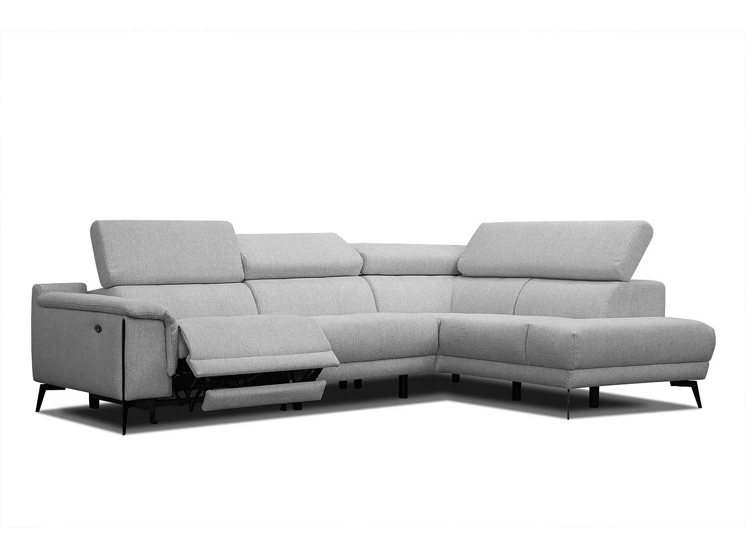 Canapé d'angle droit 4 places avec un relax électrique tissu gris - Matera
