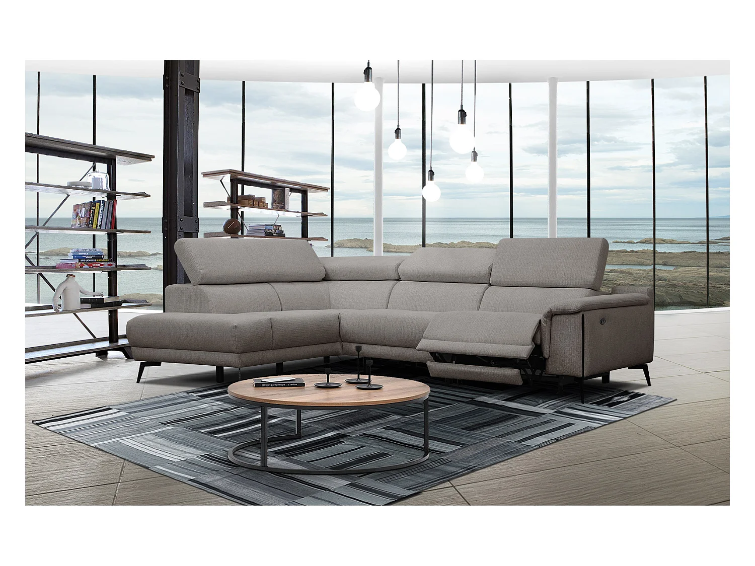 Canapé d'angle gauche 4 places avec un relax électrique tissu taupe - Matera