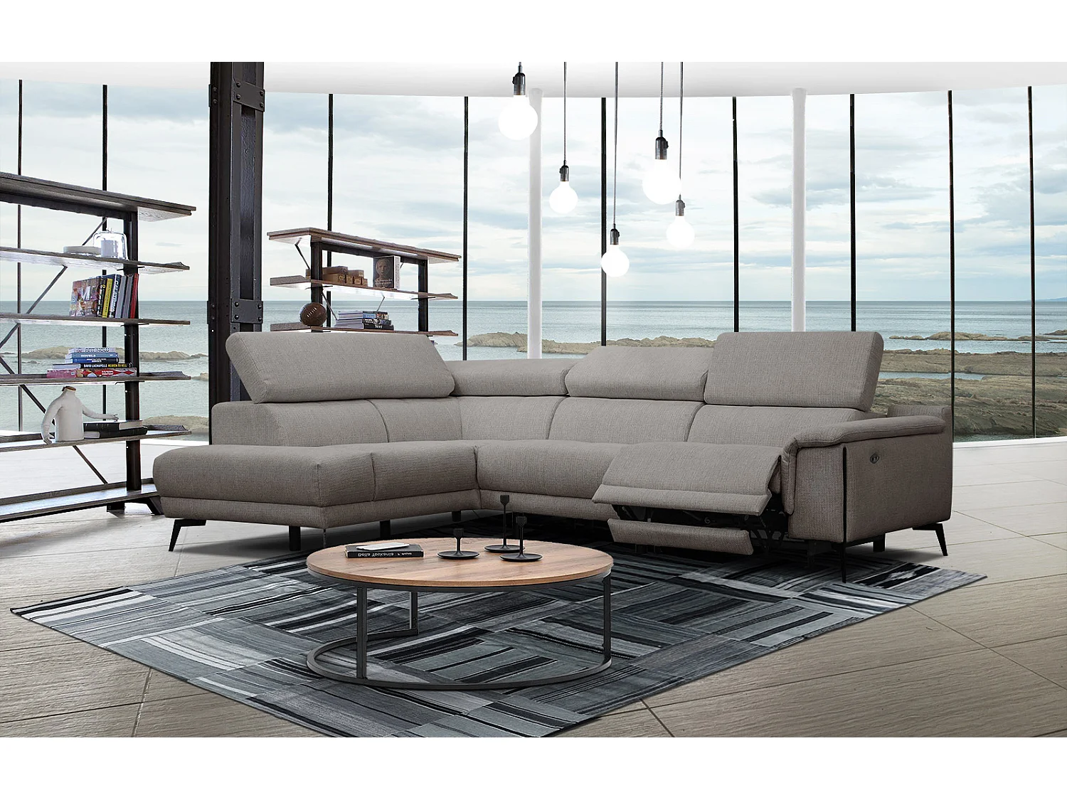 Canapé d'angle gauche 4 places avec un relax électrique tissu taupe - Matera