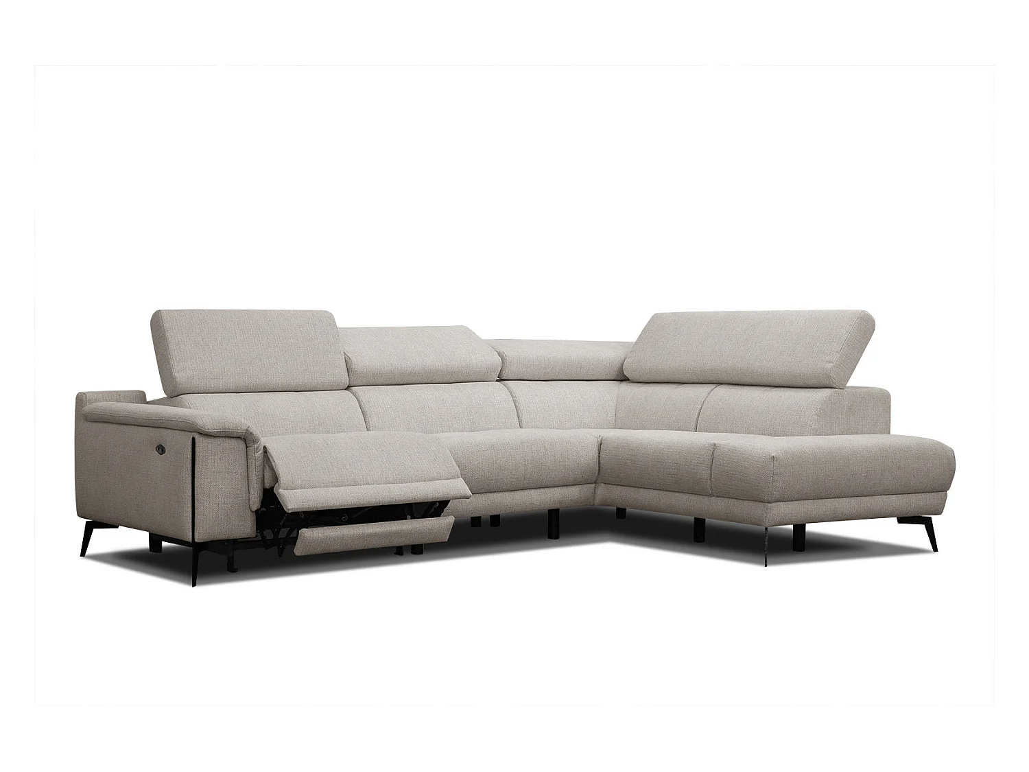 Canapé d'angle droit 4 places avec un relax électrique tissu beige - Matera