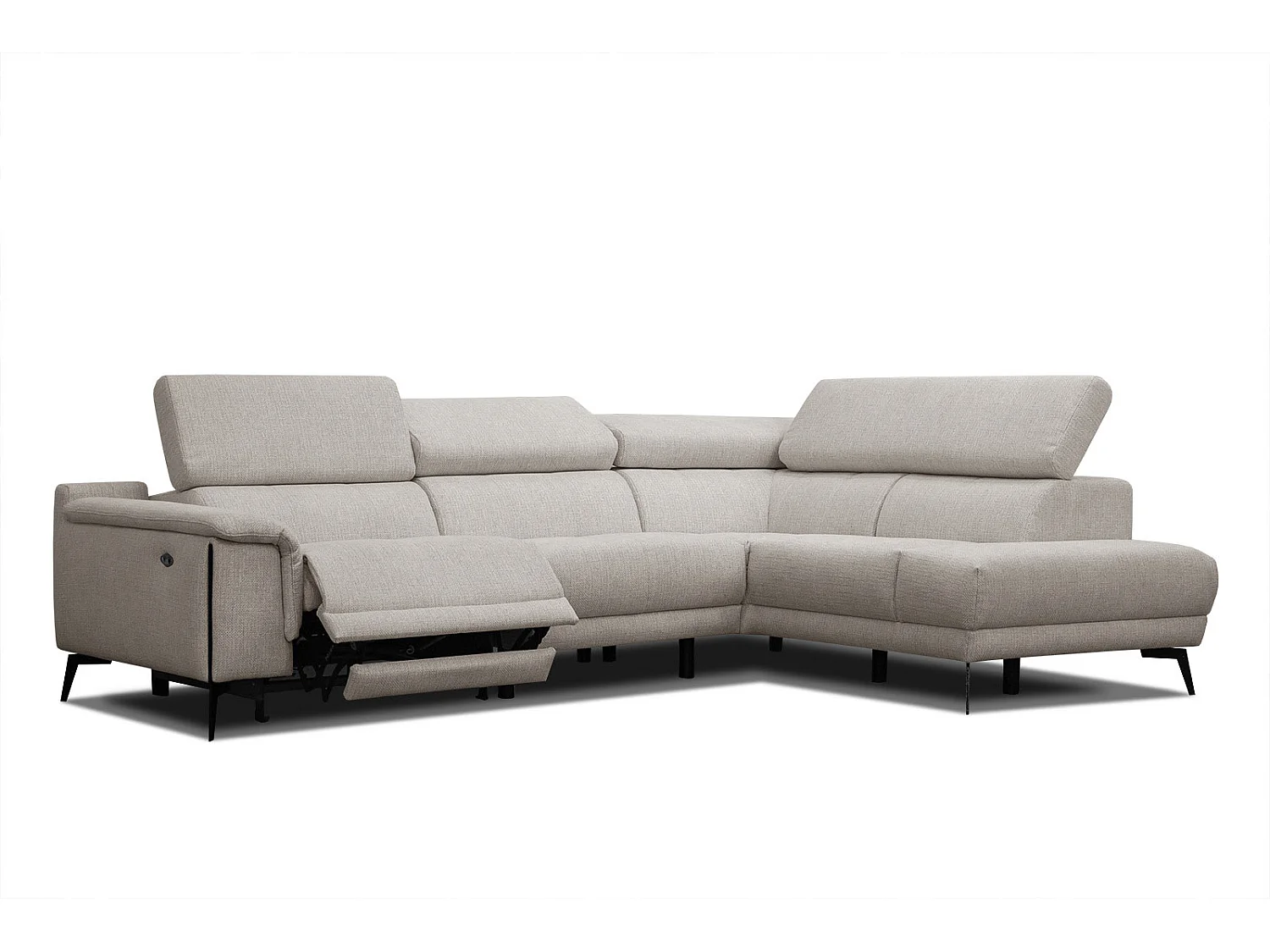 Canapé d'angle droit 4 places avec un relax électrique tissu beige - Matera