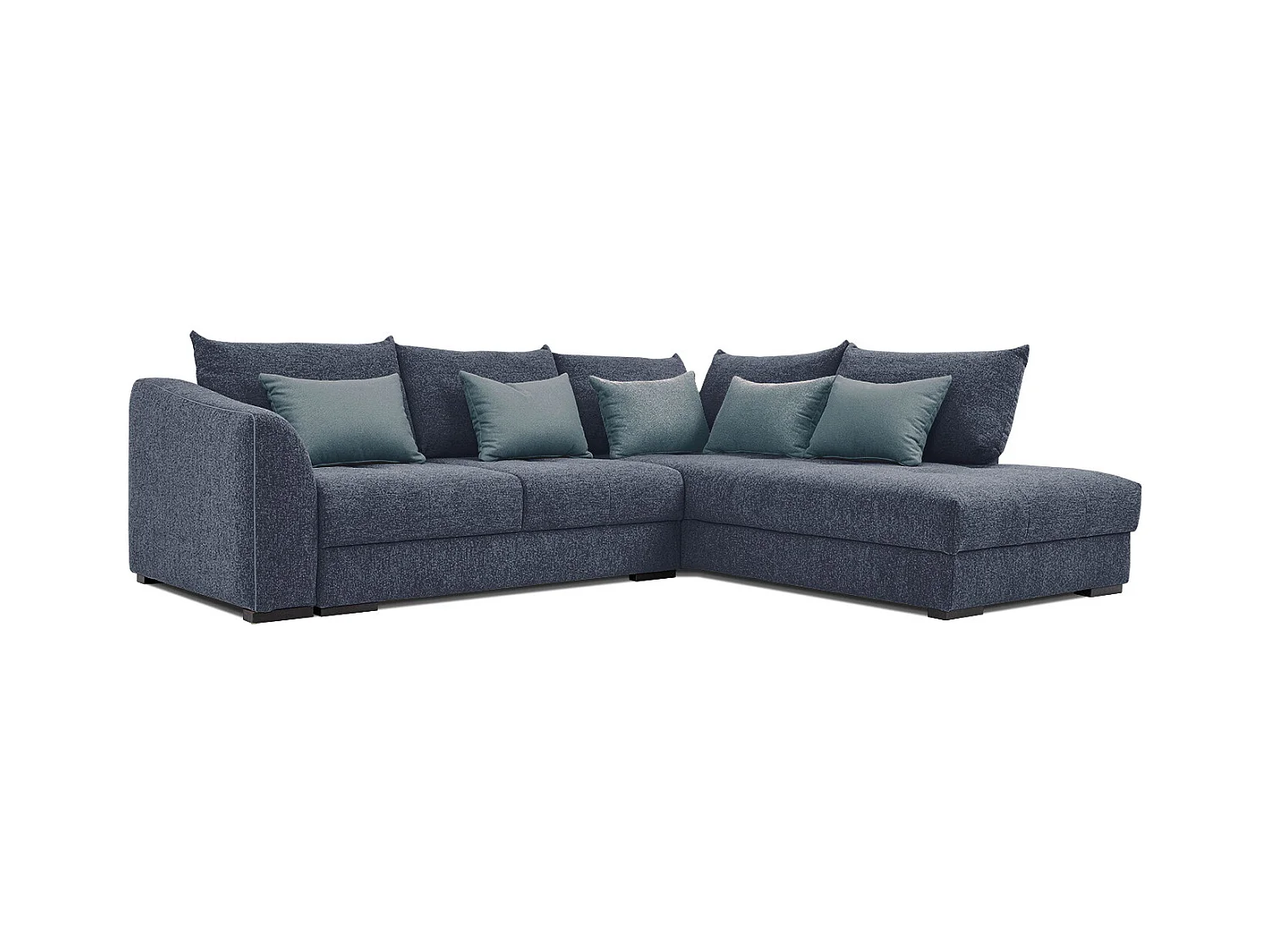 Canapé d'angle droit 5 places convertible tissu bleu - Elbe