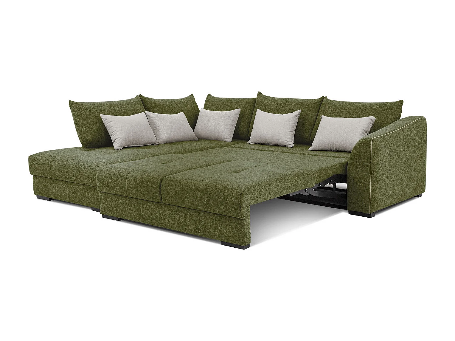 Canapé d'angle gauche 5 places convertible tissu vert foncé - Elbe