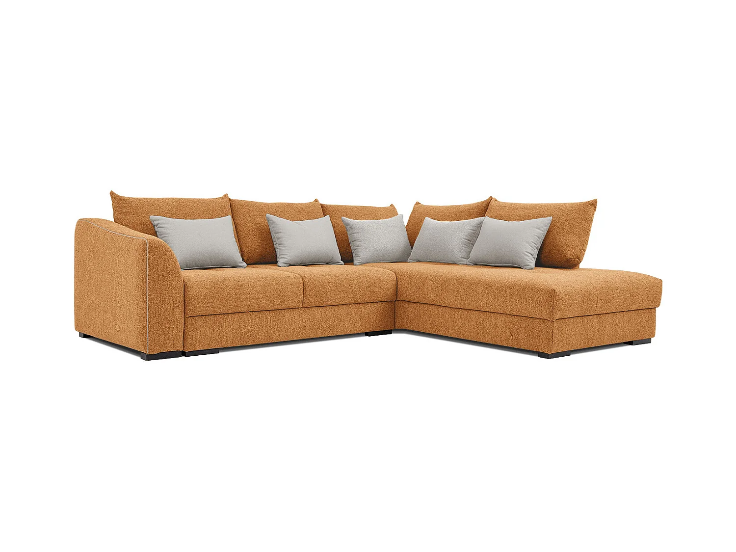 Canapé d'angle droit 5 places convertible tissu orange - Elbe