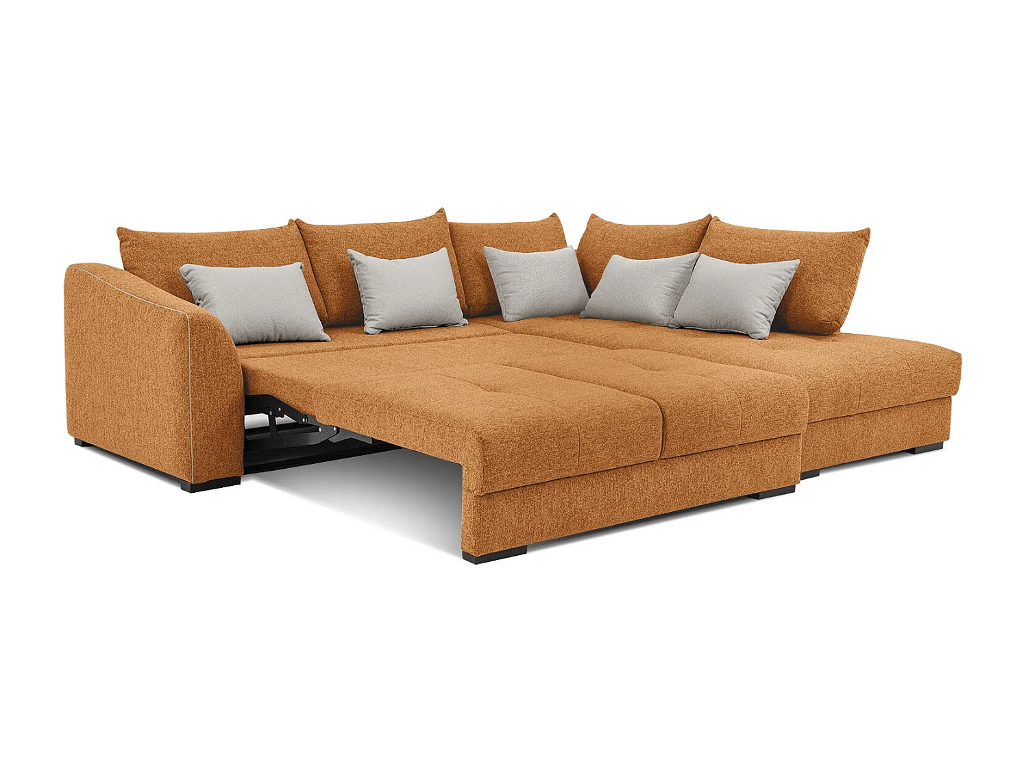 Canapé d'angle droit 5 places convertible tissu orange - Elbe