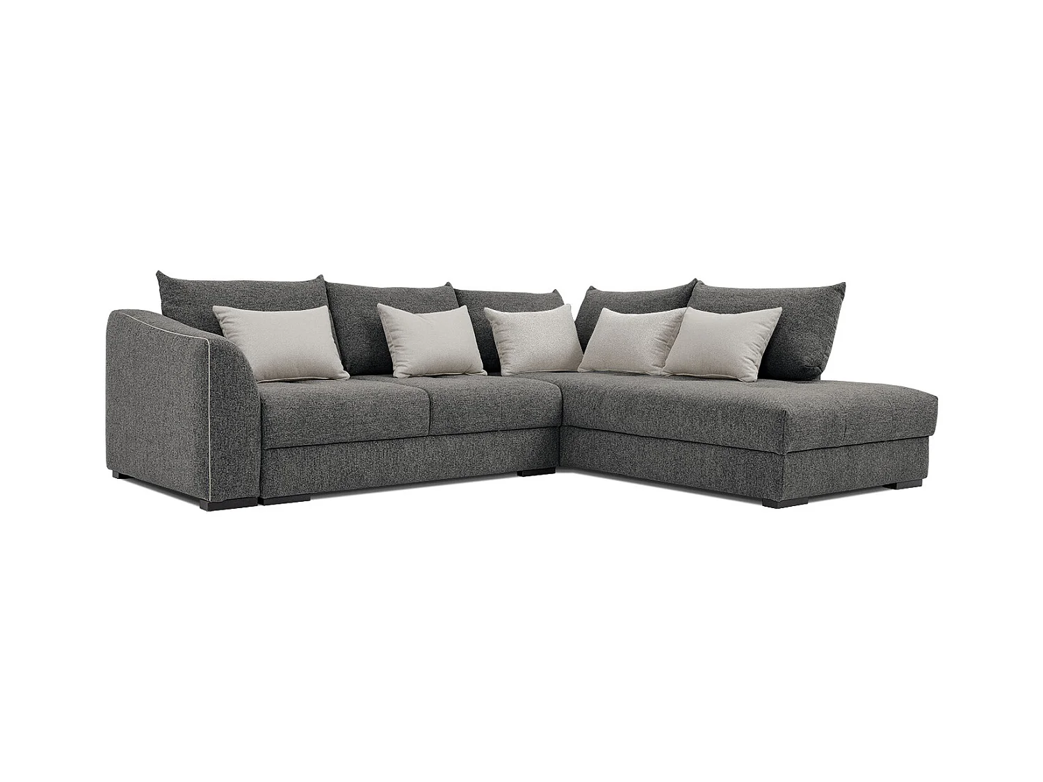 Canapé d'angle droit 5 places convertible tissu gris - Elbe