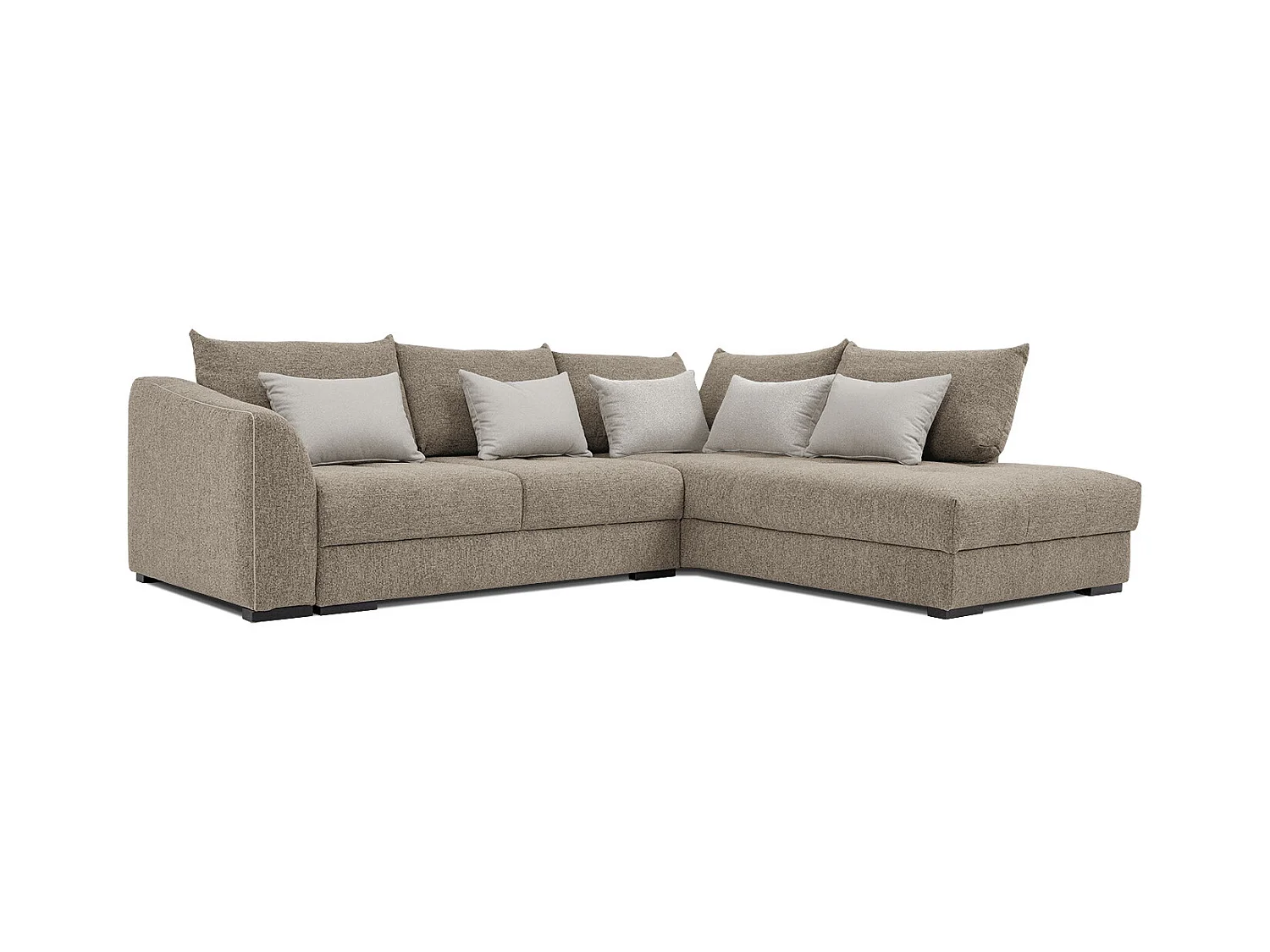 Canapé d'angle droit 5 places convertible tissu marron clair - Elbe