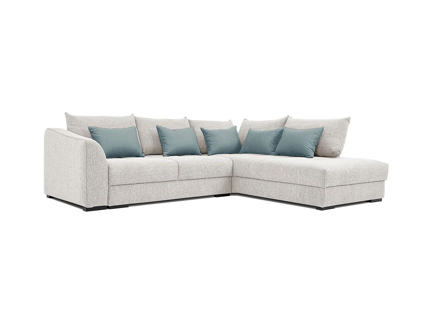 Canapé d'angle droit 5 places convertible tissu beige - Elbe