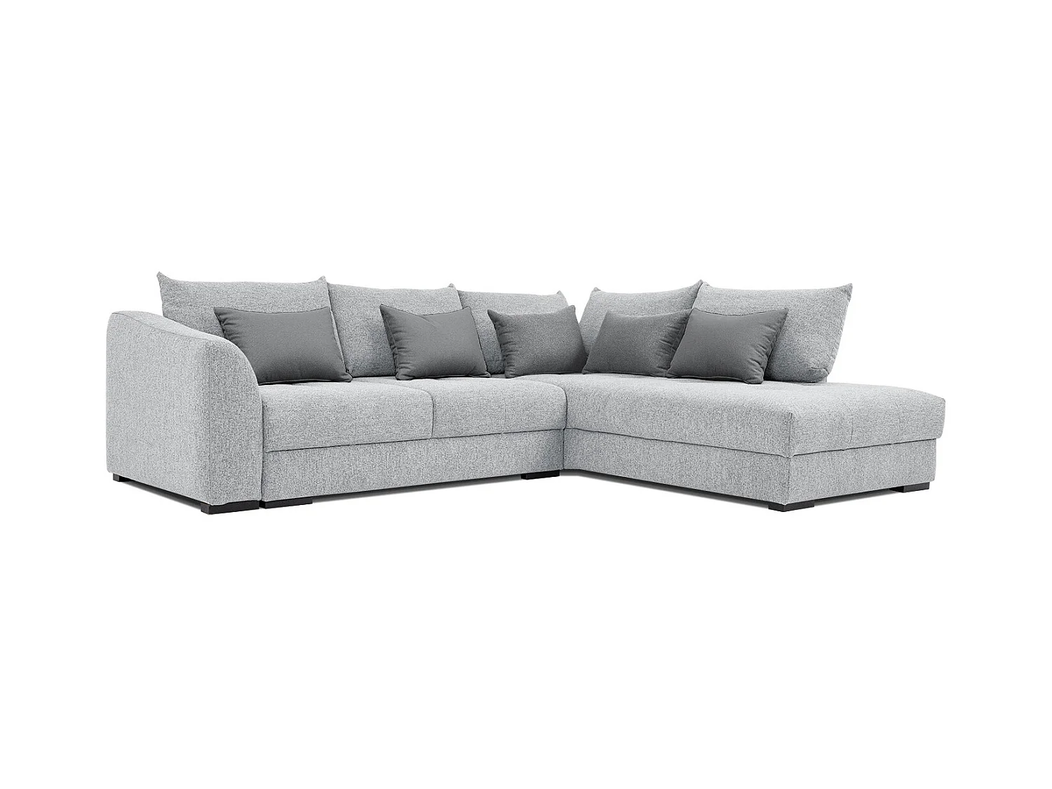 Canapé d'angle droit 5 places convertible tissu gris clair - Elbe