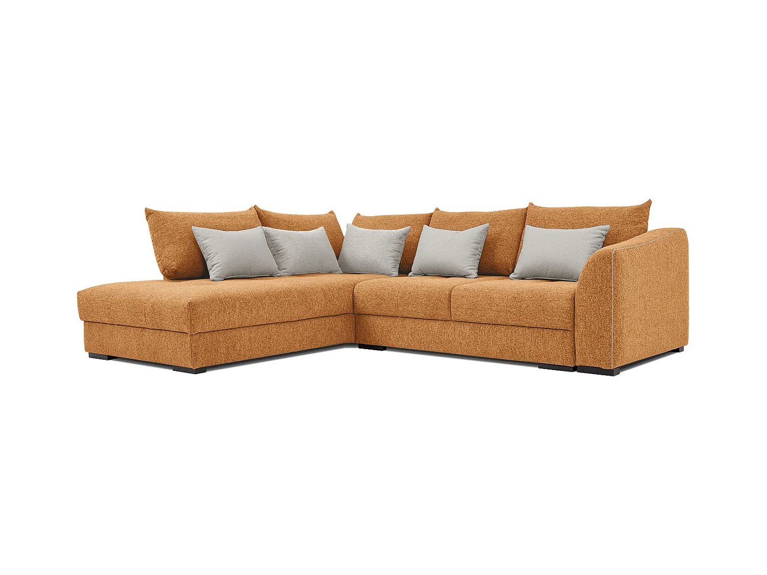 Canapé d'angle gauche 5 places convertible tissu orange - Elbe
