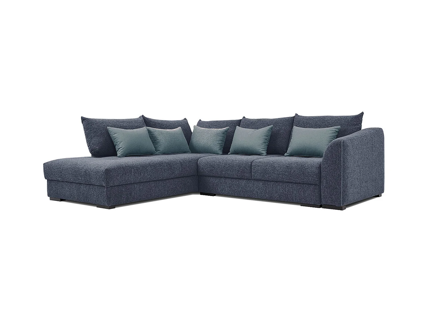 Canapé d'angle gauche 5 places convertible tissu bleu - Elbe
