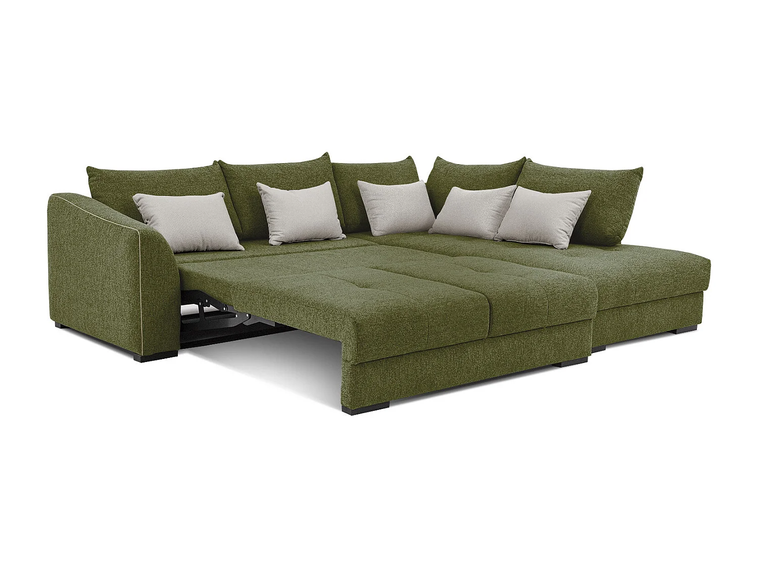 Canapé d'angle droit 5 places convertible tissu vert foncé - Elbe