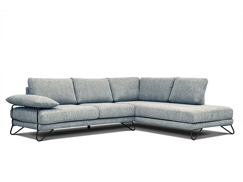 Canapé d'angle droit 5 places tissu vert de mer - Lori