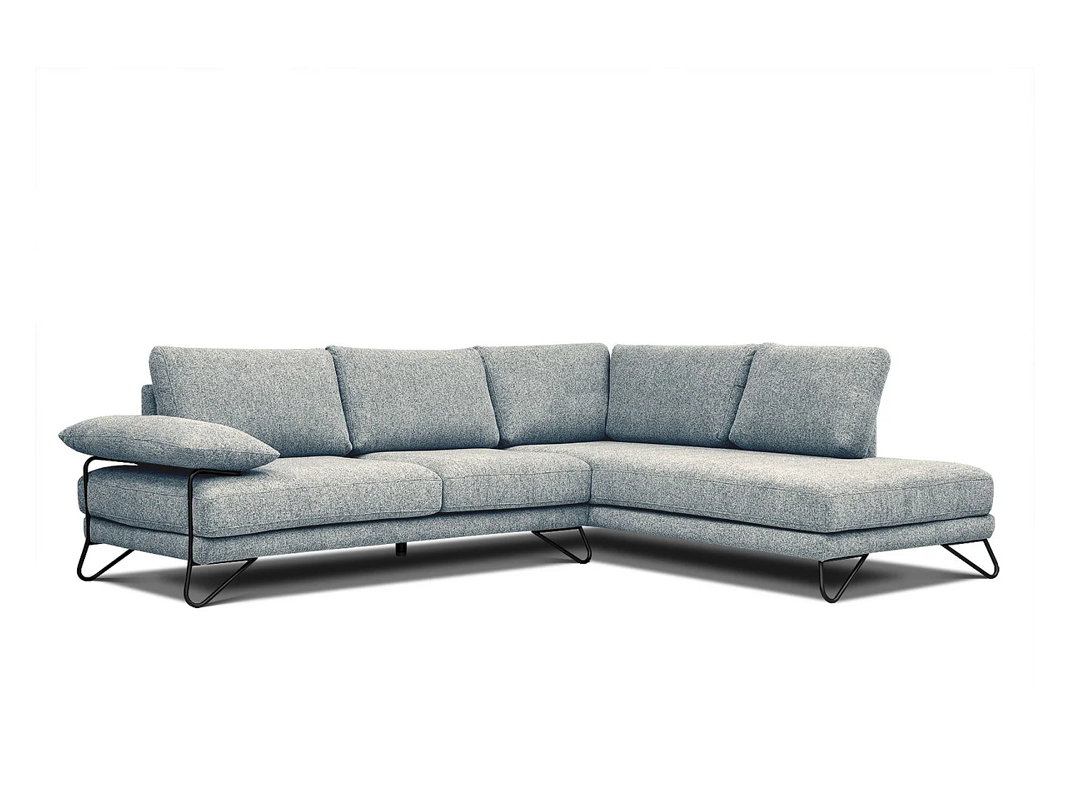 Canapé d'angle droit 5 places tissu vert de mer - Lori