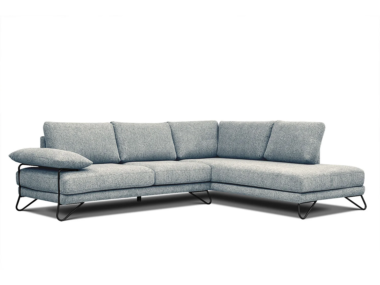 Canapé d'angle droit 5 places tissu vert de mer - Lori