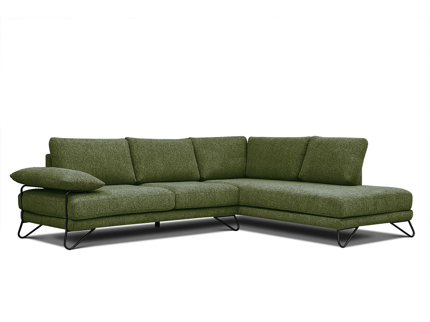 Canapé d'angle droit 5 places tissu vert foncé - Lori