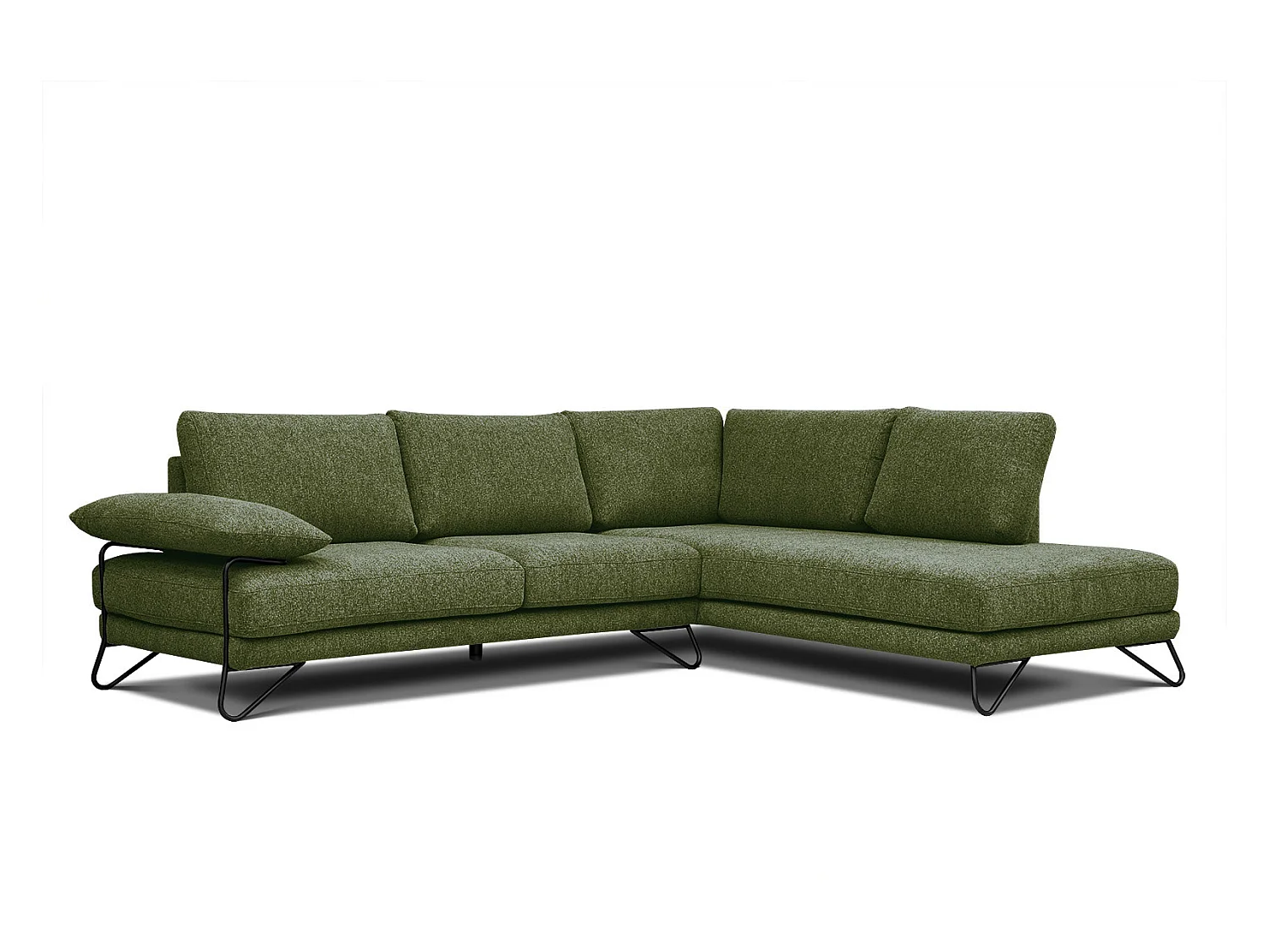 Canapé d'angle droit 5 places tissu vert foncé - Lori