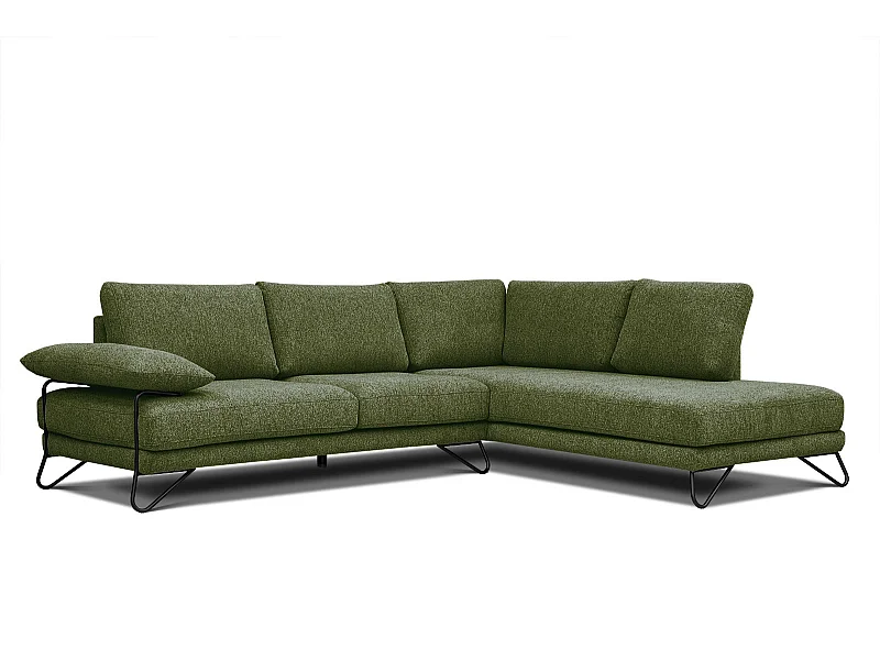 Canapé d'angle droit 5 places tissu vert foncé - Lori