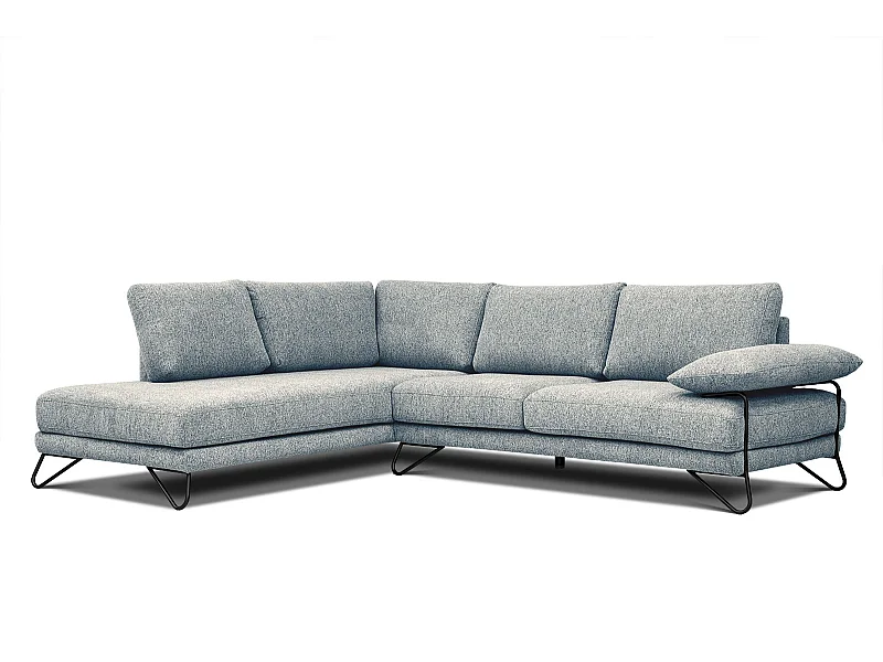 Canapé d'angle gauche 5 places tissu vert de mer - Lori