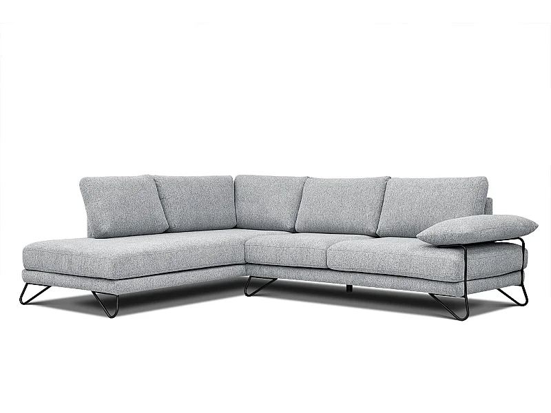 Canapé d'angle gauche 5 places tissu gris clair - Lori