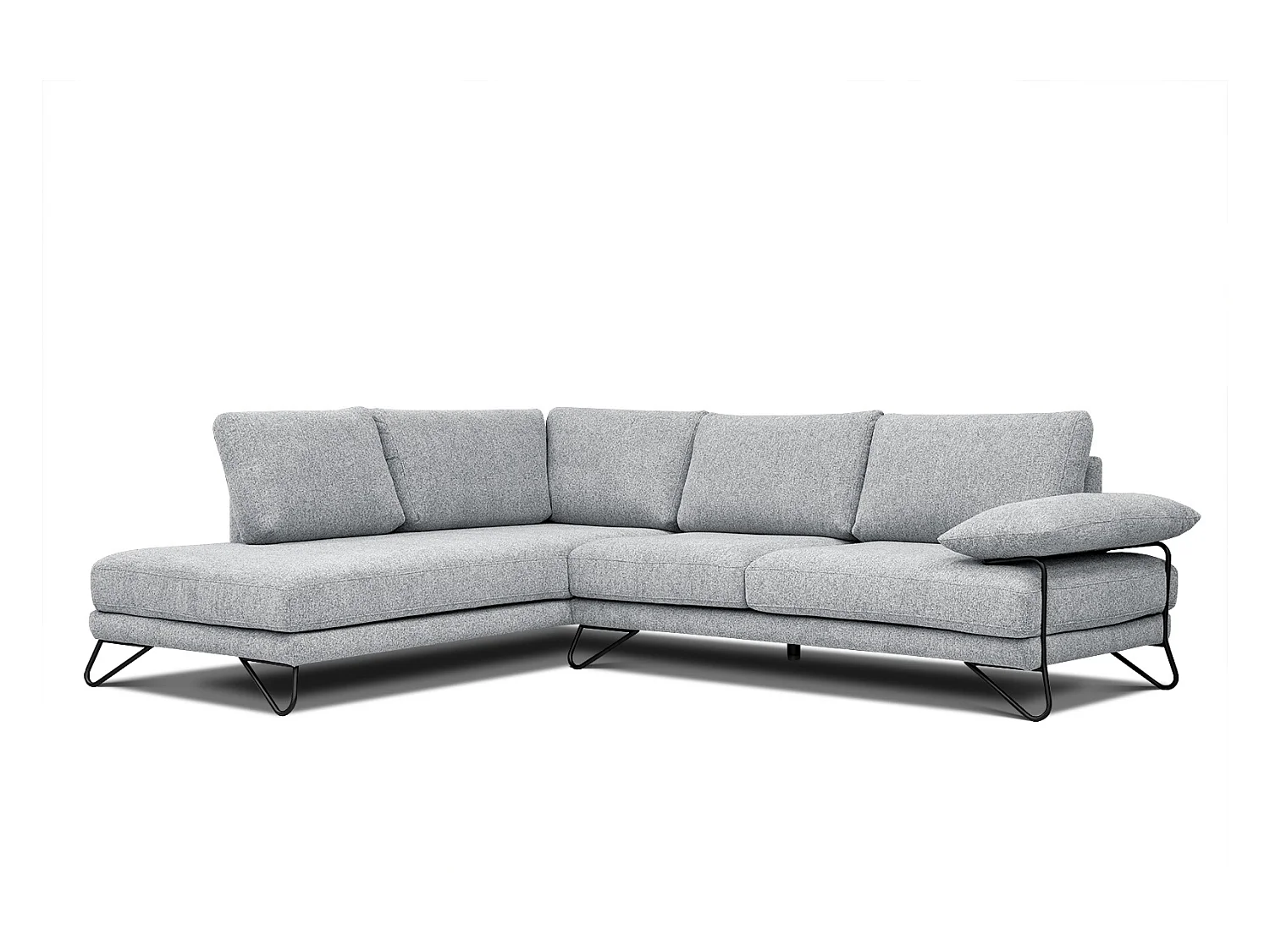 Canapé d'angle gauche 5 places tissu gris clair - Lori