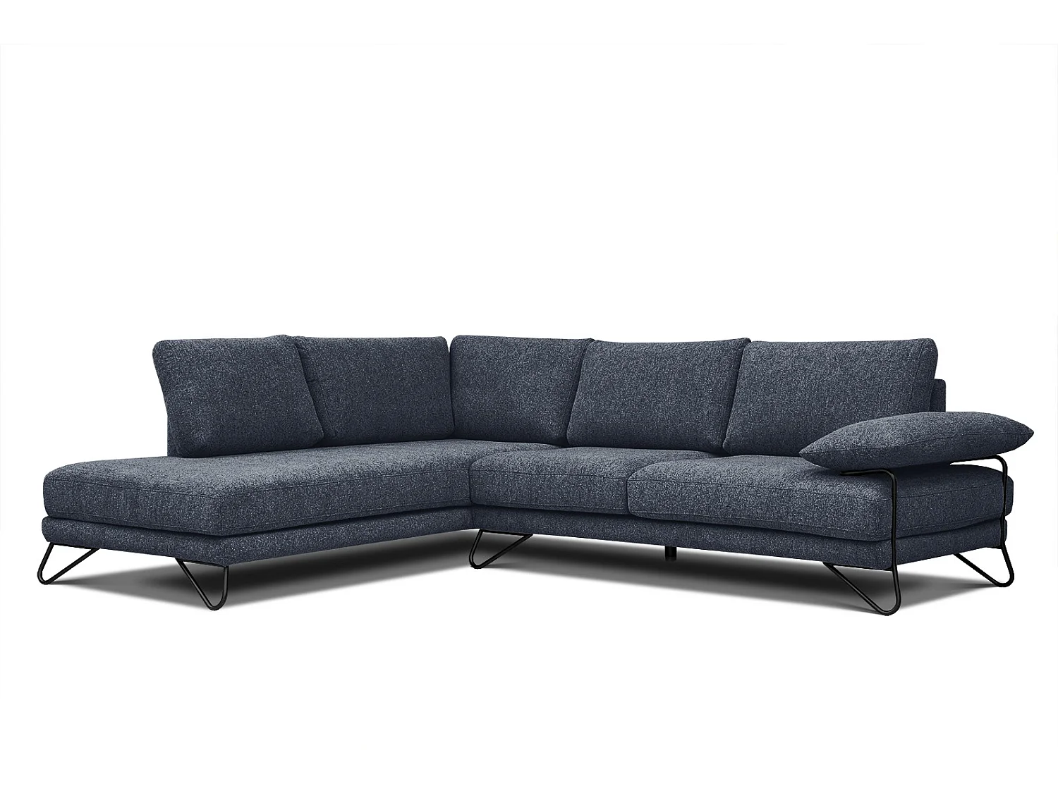 Canapé d'angle gauche 5 places tissu bleu - Lori