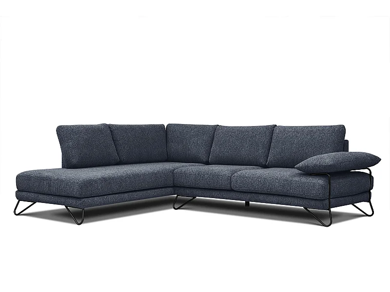 Canapé d'angle gauche 5 places tissu bleu - Lori