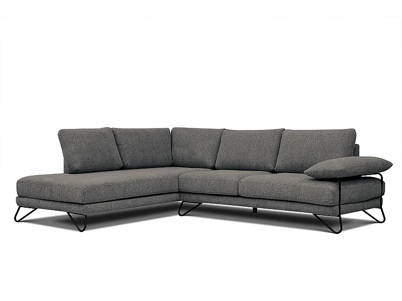 Canapé d'angle gauche 5 places tissu gris - Lori