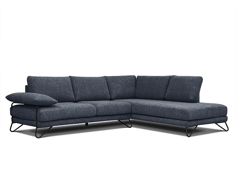 Canapé d'angle droit 5 places tissu bleu - Lori