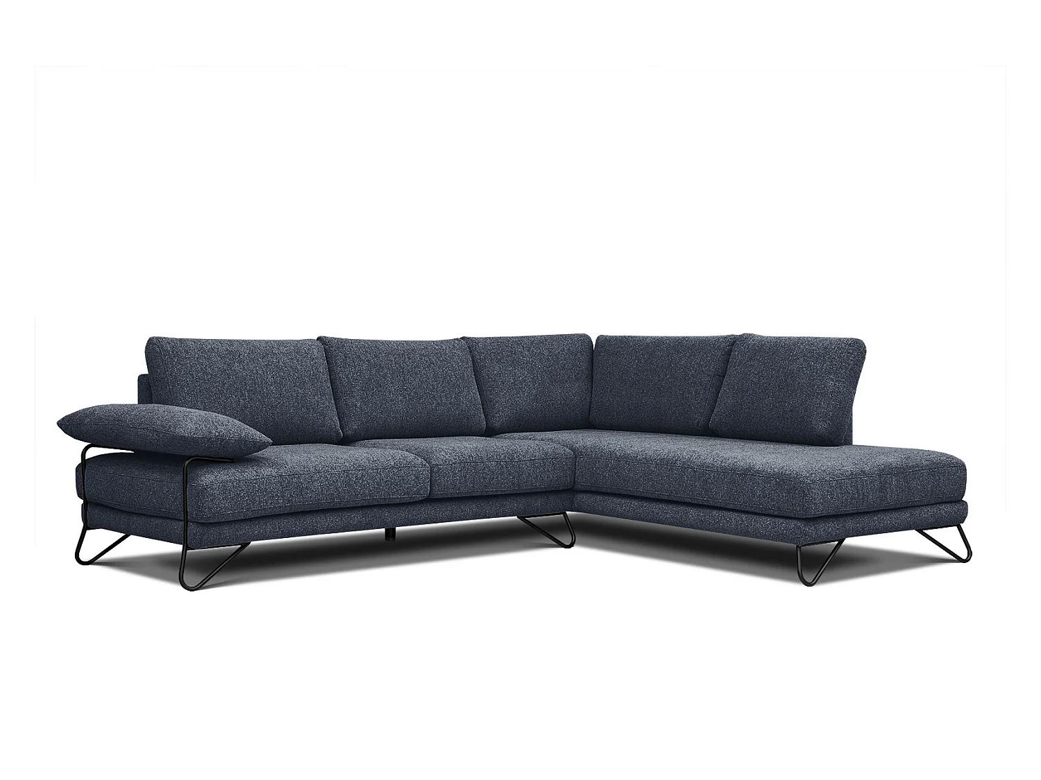 Canapé d'angle droit 5 places tissu bleu - Lori