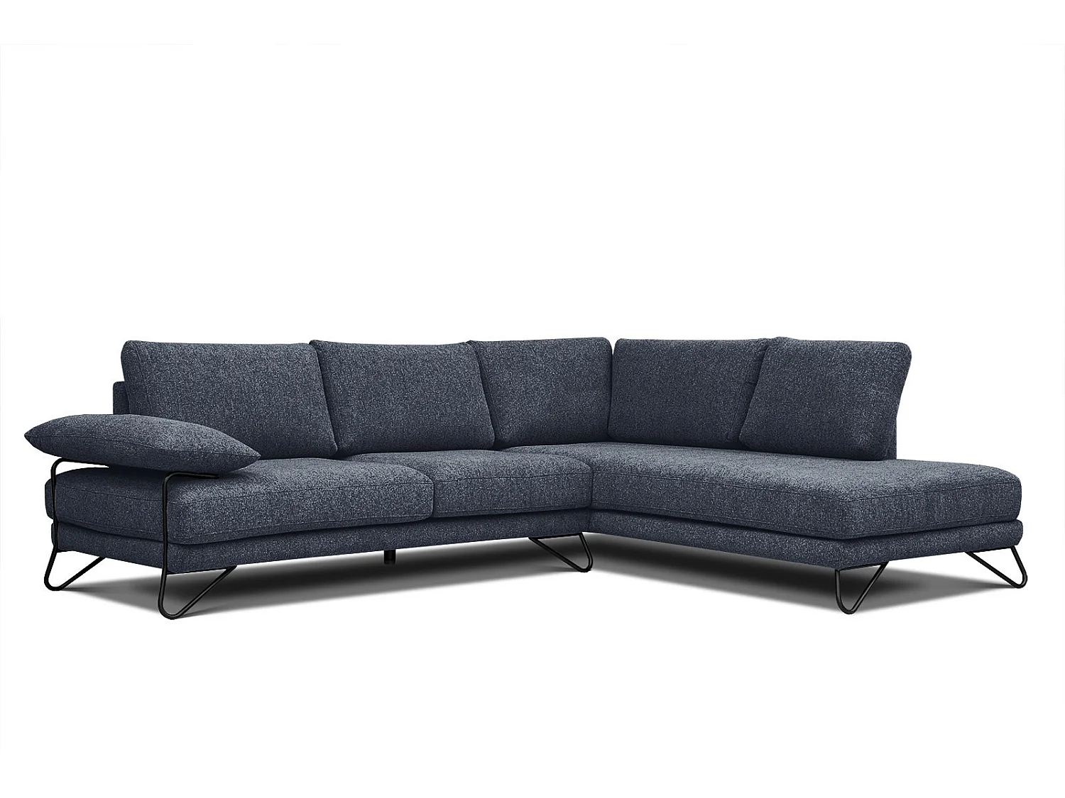 Canapé d'angle droit 5 places tissu bleu - Lori