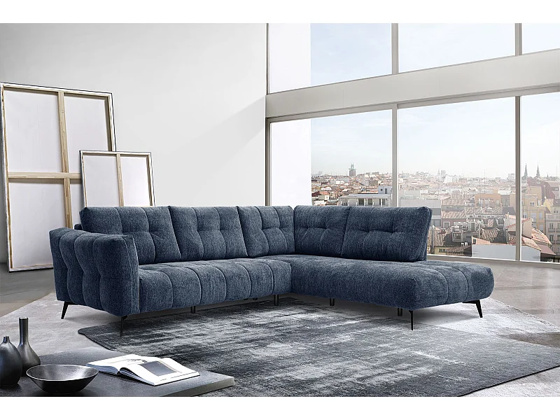 Canapé d'angle droit 5 places tissu bleu foncé