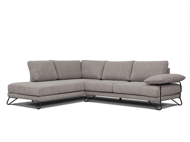 Canapé d'angle gauche 5 places tissu marron clair - Lori