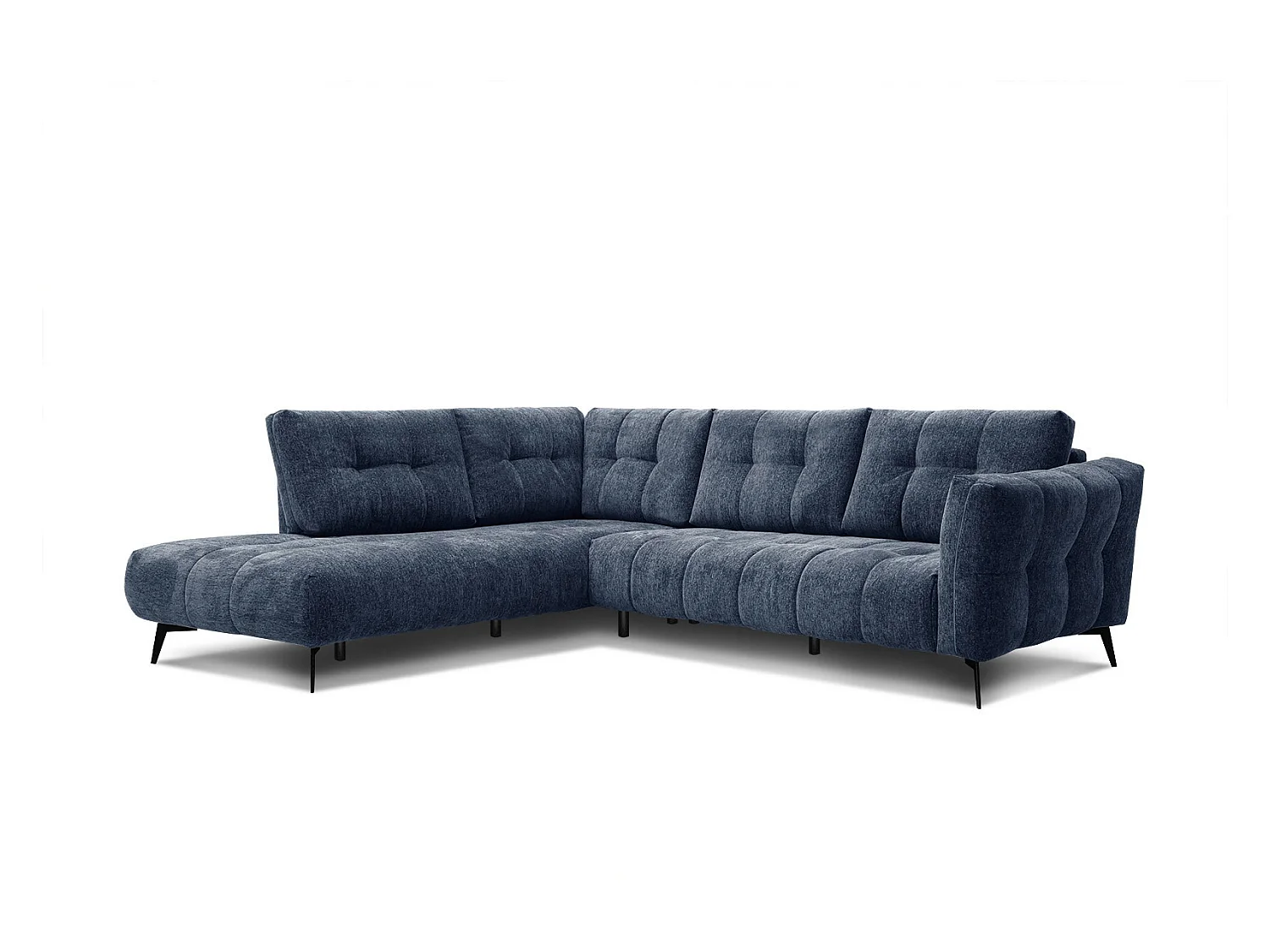 Canapé d'angle gauche 5 places tissu bleu foncé