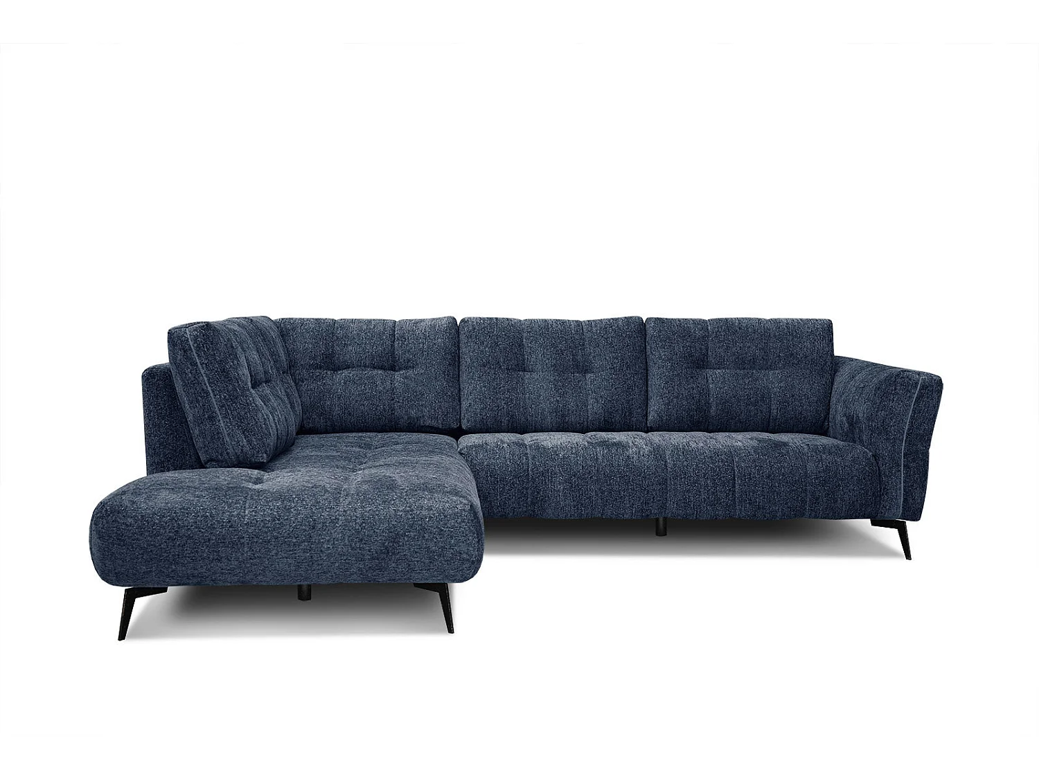 Canapé d'angle gauche 5 places tissu bleu foncé