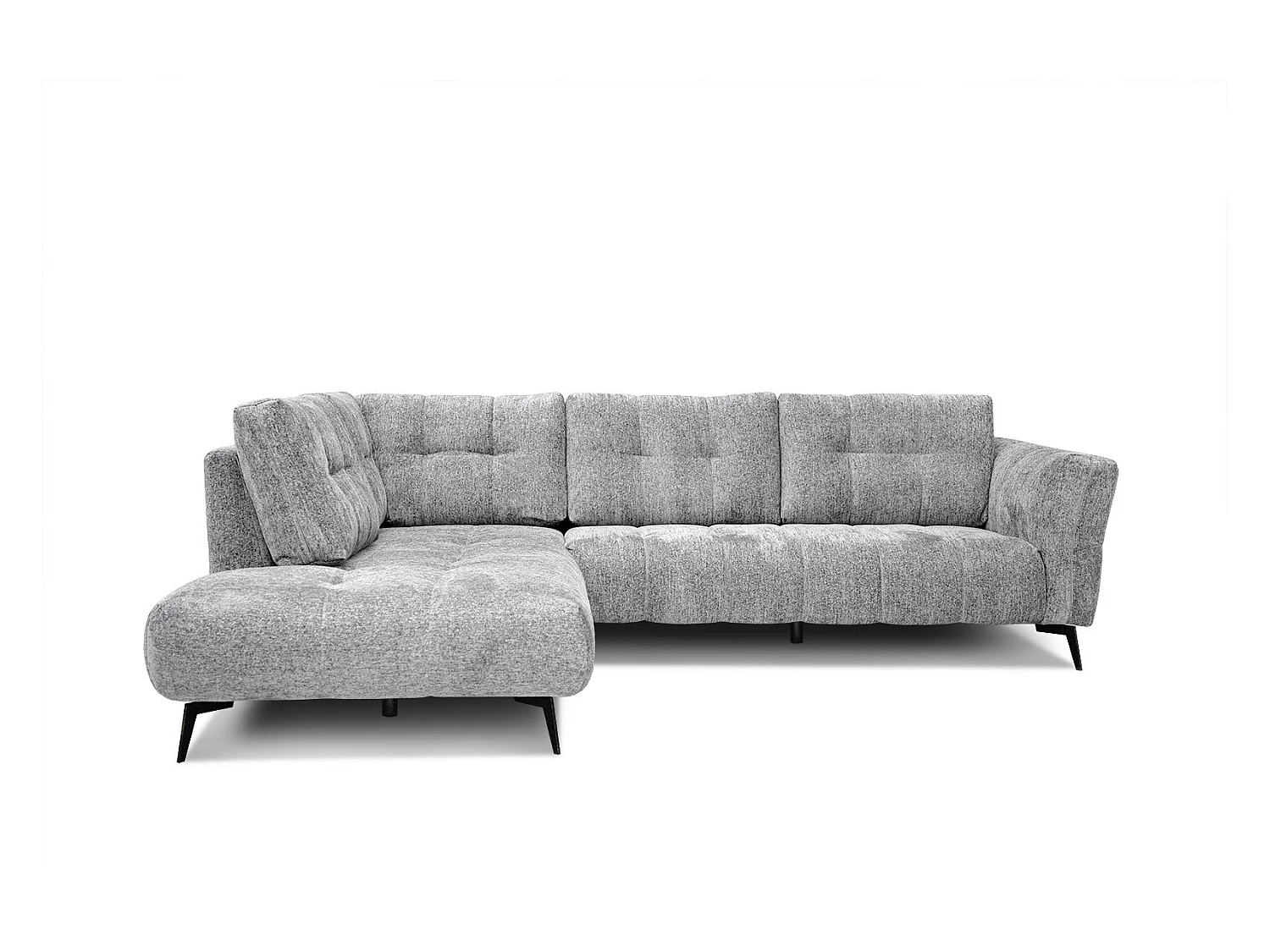 Canapé d'angle gauche 5 places tissu gris clair